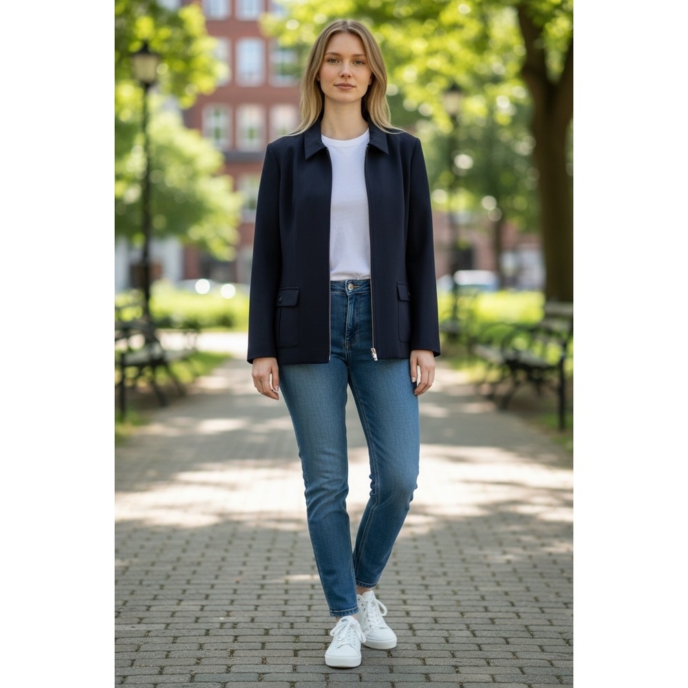 Evan-Picone Womens Navy Blue Zip Front Jacket Utility Pockets Size 18
